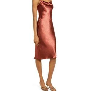 Lulus Brazen Babe Cowl Neck Satin Slipdress Orange Women's Size Small